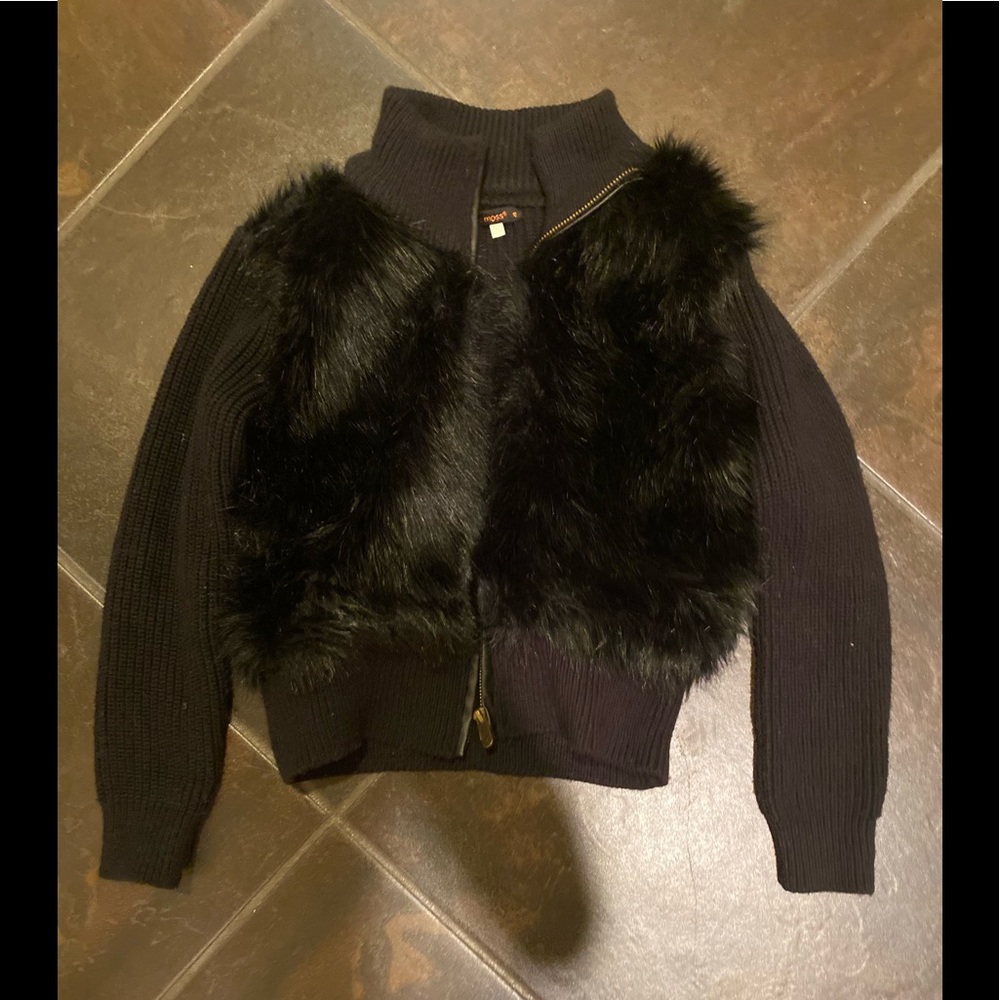 Girls Ella Moss Black féaux fur jacket